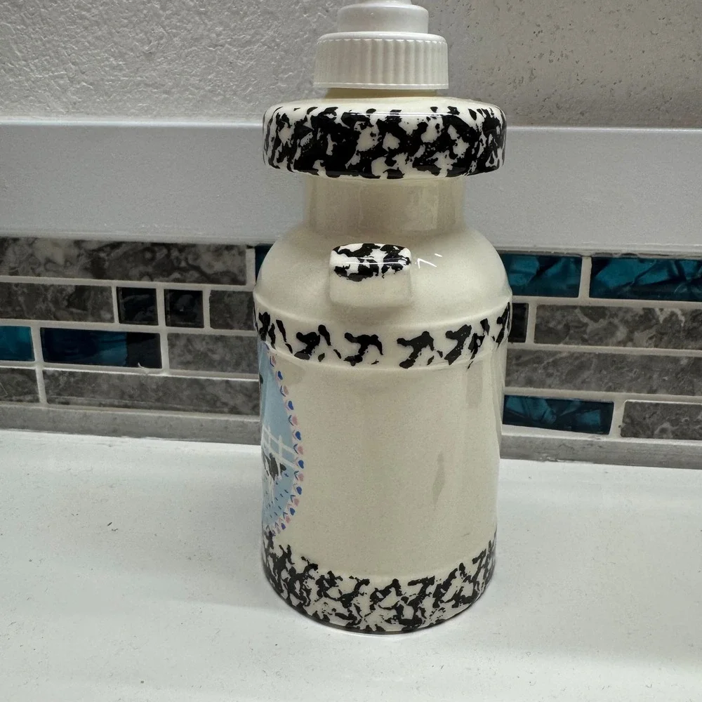 Vintage Country Cow Ceramic Milk Can Soap Lotion Dispenser Farmhouse Decor